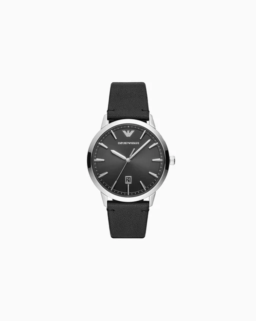 Emporio Armani Black leather watch with three hands and date display AR11193 kol saati